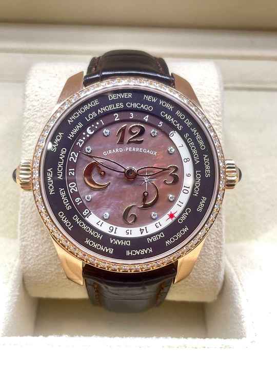  Girard Perregaux WW.TC Rosegold 18Kt. Mop Dial Orig. Diamonds Setting Mint Condition Worldtime Ww.tc 