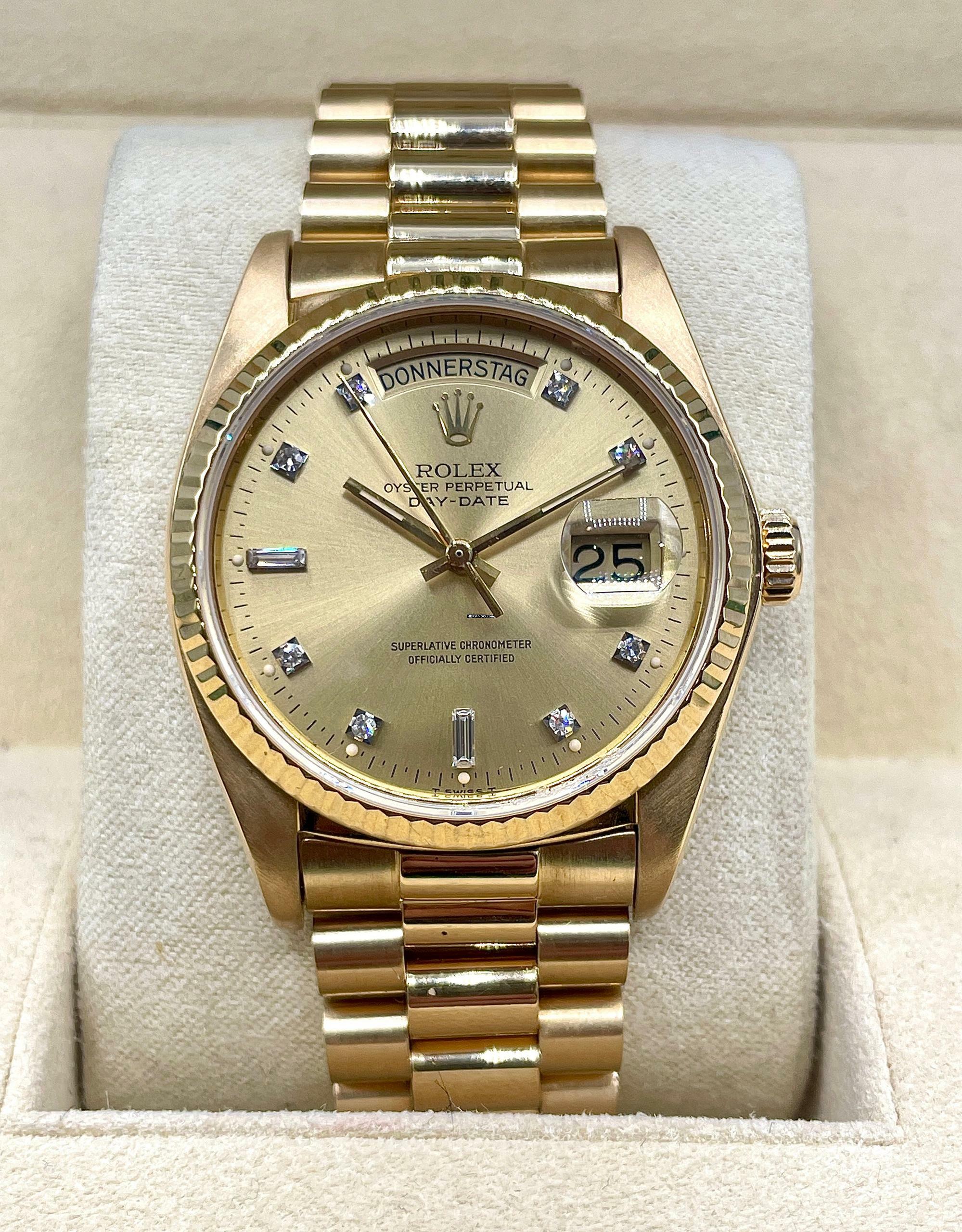  Rolex Day-Date 36 Gold 18Kt. President perfect condition-NO STRETCH Champagne Diam. Dial </h1> 