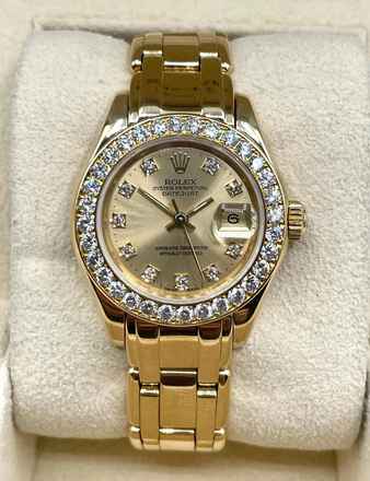  Rolex Lady-Datejust Pearlmaster 29mm NICE CONDITON 18KT GOLD Original-Factory Diamond Setting 
