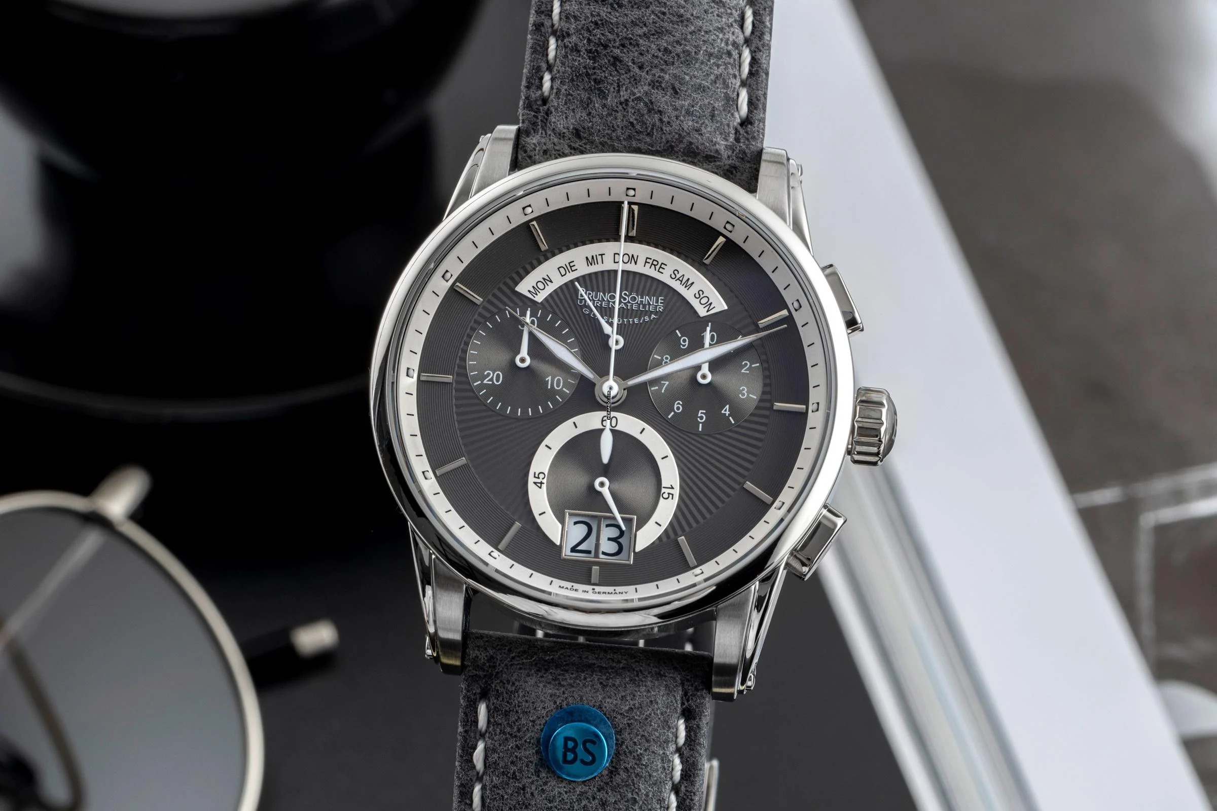  Bruno Söhnle Grandioso Glashütte Grandioso Chronograph Stahl Quarz Ref. 17-13117-841 B&P 
