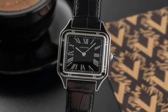Thumbnail von Cartier Santos Dumont Black Lacquer Handaufzug Herrenuhr Ref. WSSA0046 B&P 2024