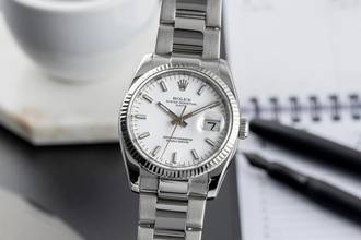 Thumbnail von Rolex Oyster Perpetual Date 34 Silver Dial Stahl Weissgold Automatik Herrenuhr Ref 115234 Z-Serie