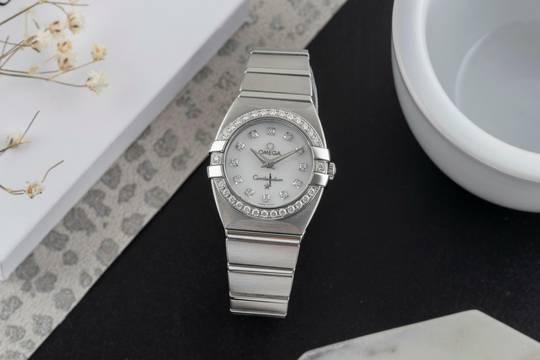  Omega Constellation Double Eagle MOP Diamanten Stahl Damenuhr Ref. 1589.75.00  