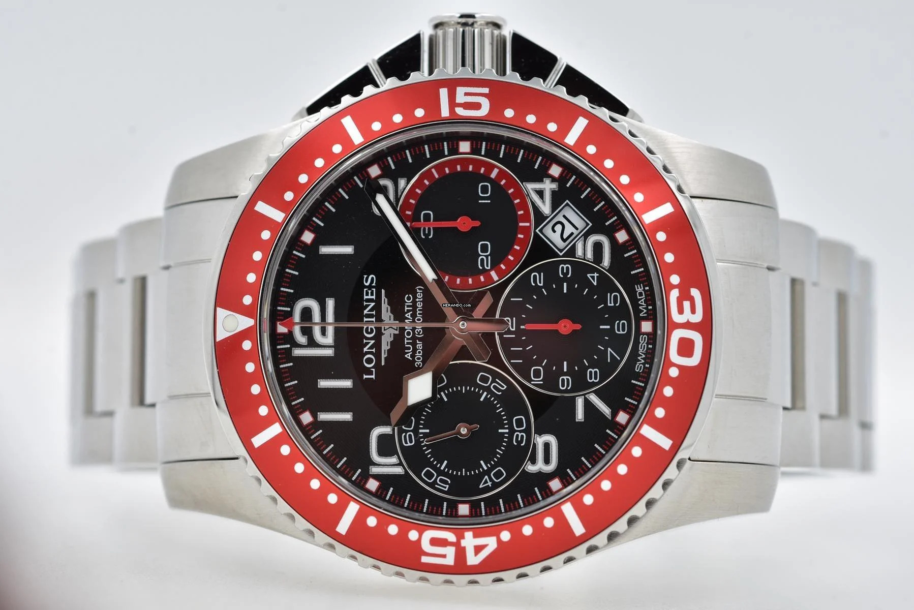  Longines HydroConquest Hydro Conquest Chronograph L3696 Black Dial Red Bezel  