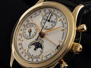 Thumbnail von Mirage Vintage Mondphase Chronograph 18kt Gelbgold 1999 sehr gut Vintage </h1>