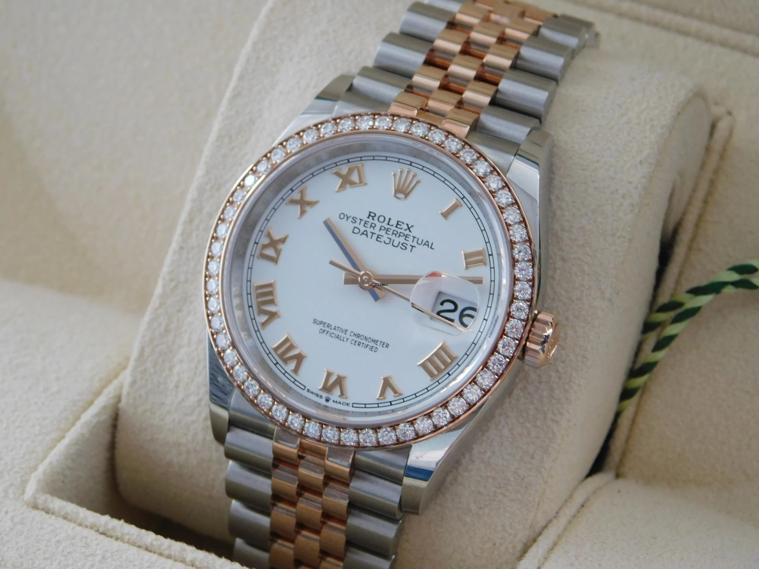 Rolex Datejust 36 Stahl Rosegold mit original Brillant Lünette Full Set LC 100 wie Neu