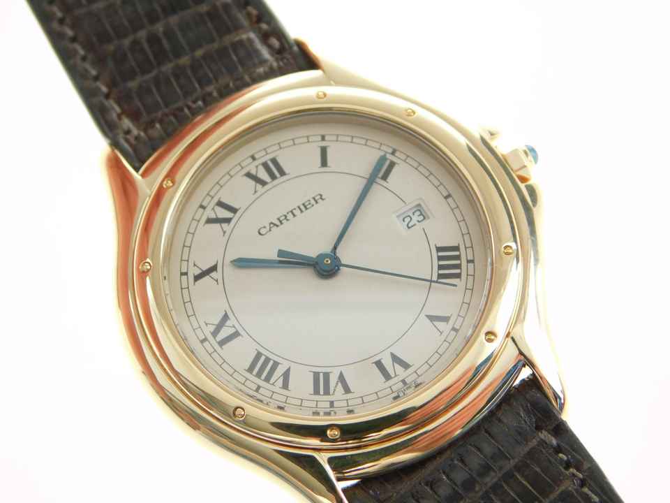  Cartier Cougar Panthere Cougar 18 Karat Gelbgold XL mit Datum im Traum Zustand am Eidechsband  