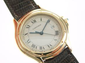 Thumbnail von Cartier Cougar Panthere Cougar 18 Karat Gelbgold XL mit Datum im Traum Zustand am Eidechsband