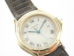 Thumbnail von Cartier Cougar Panthere Cougar 18 Karat Gelbgold XL mit Datum im Traum Zustand am Eidechsband