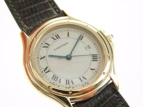 Thumbnail von Cartier Cougar Panthere Cougar 18 Karat Gelbgold XL mit Datum im Traum Zustand am Eidechsband