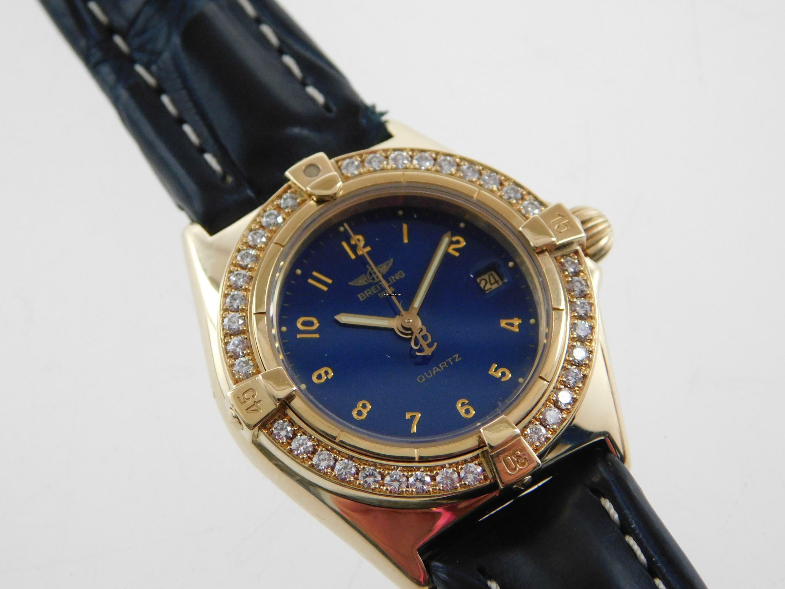  Breitling Callistino 18 Kt Gelbgold Callistino mit original Brillantlünette Damenuhr 28mm im Top Zustand </h1> 