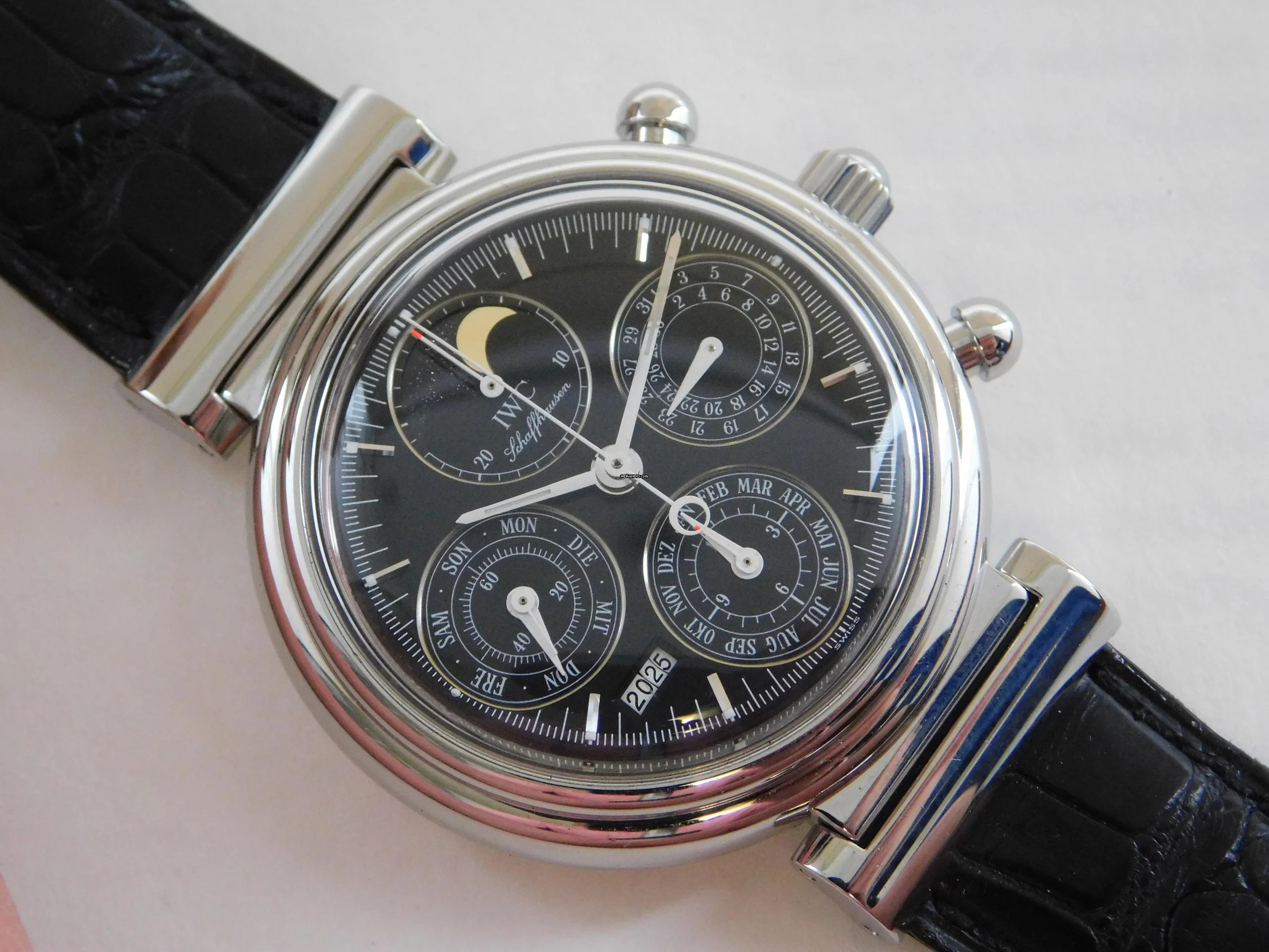 IWC Da Vinci Perpetual Calendar Ewiger Kalender in Edelstahl revisioniert im Top Zustand mit Krokoband deutsch </h1>