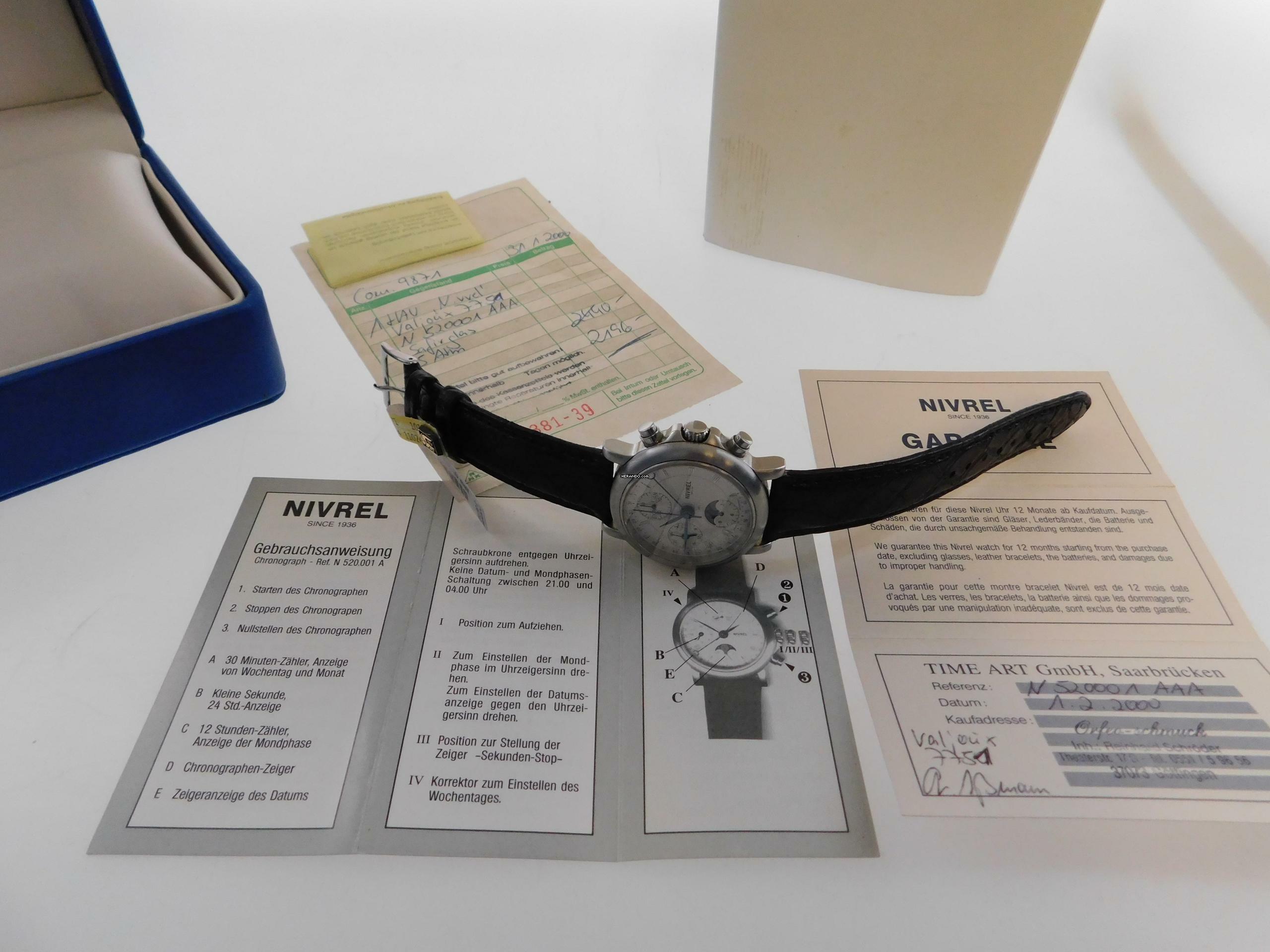 Thumbnail von Nivrel Vollkalender Automatik Mondphase im Full Set Top Zustand Krokoband </h1>