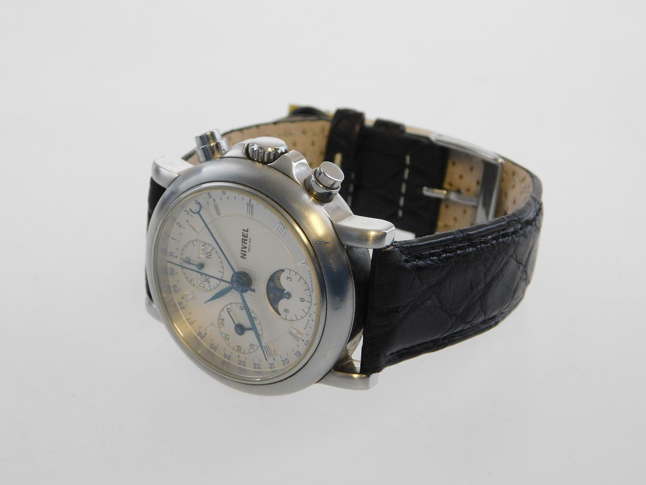 Thumbnail von Nivrel Vollkalender Automatik Mondphase im Full Set Top Zustand Krokoband </h1>
