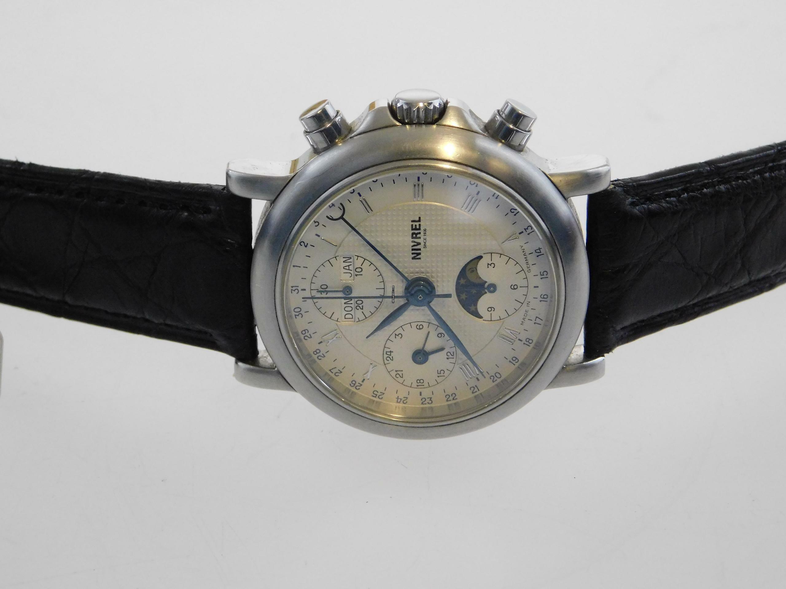 Thumbnail von Nivrel Vollkalender Automatik Mondphase im Full Set Top Zustand Krokoband </h1>