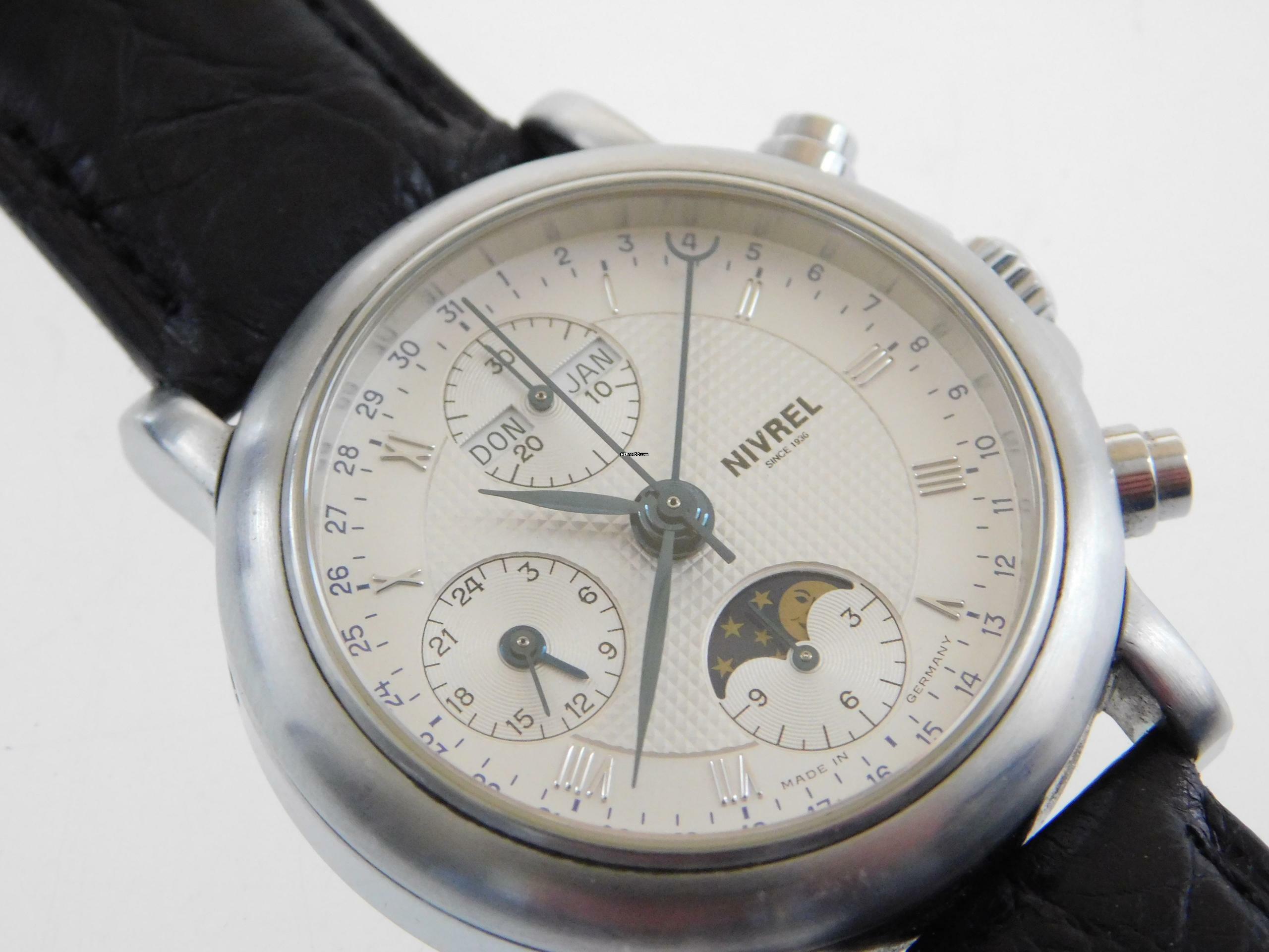 Thumbnail von Nivrel Vollkalender Automatik Mondphase im Full Set Top Zustand Krokoband </h1>