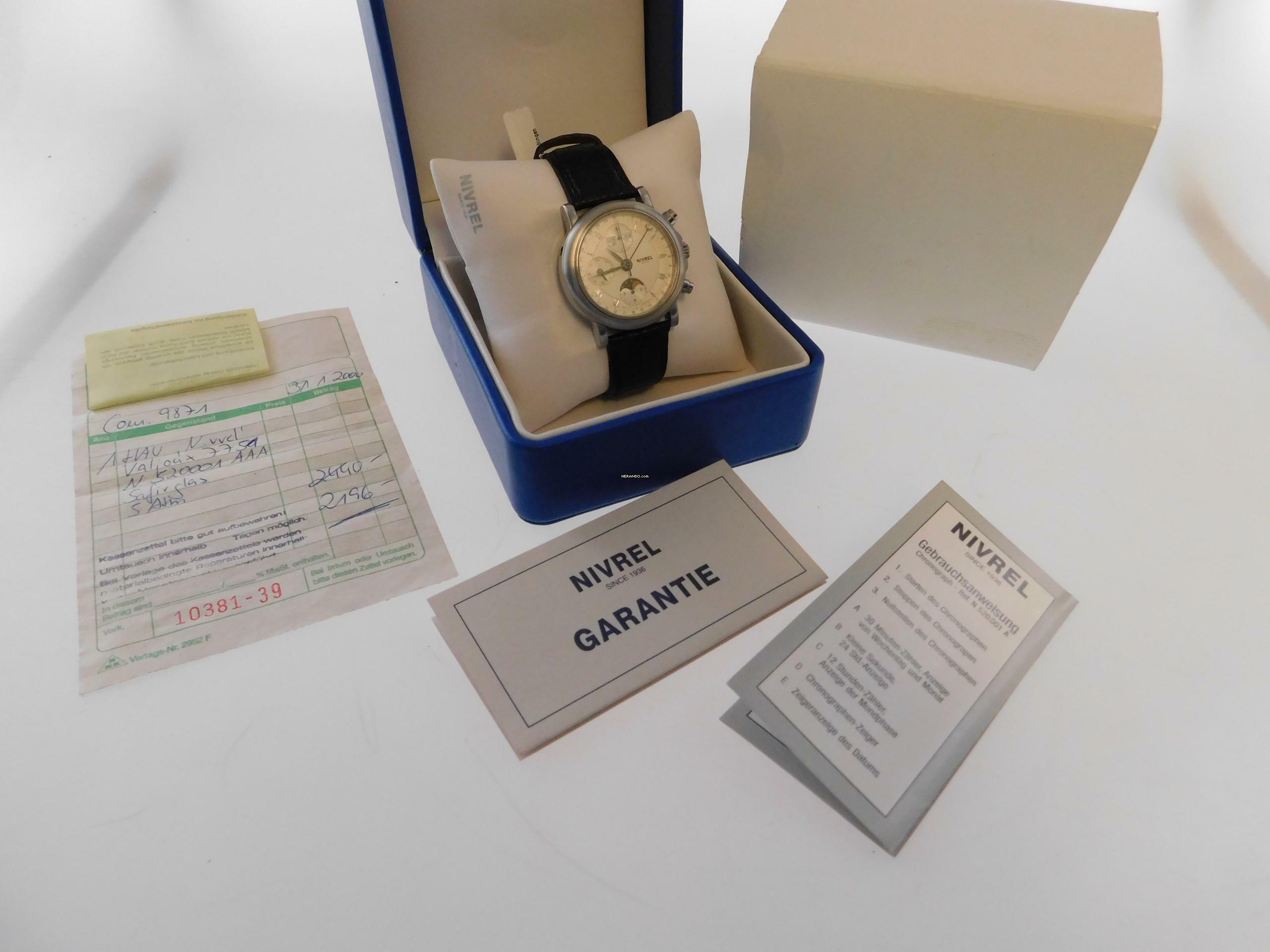 Thumbnail von Nivrel Vollkalender Automatik Mondphase im Full Set Top Zustand Krokoband </h1>
