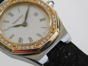 Thumbnail von Audemars Piguet Royal Oak Medium mit original Brillantbesatz Stahl Gold Datum 28 mm Faltschließe </h1>