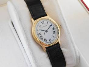 Thumbnail von Cartier 18 Karat Gelbgold Acarde mit original Paris Blatt Medium Handaufzug 27 x 34 mm </h1>