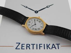 Thumbnail von Cartier 18 Karat Gelbgold Acarde mit original Paris Blatt Medium Handaufzug 27 x 34 mm </h1>