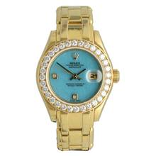 Thumbnail von Rolex Lady-Datejust Pearlmaster 29 Factory Diamonds Turkoise Dial Full Set. With Box and Papers