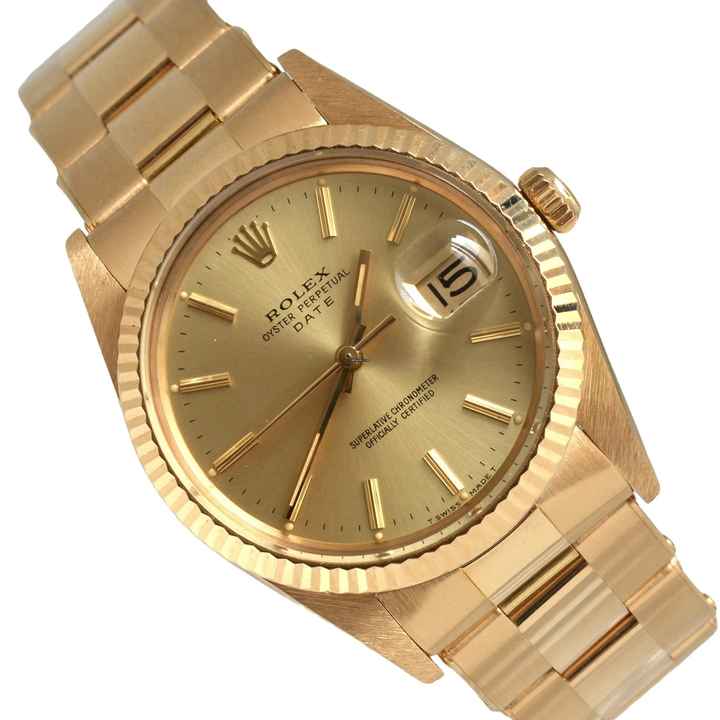  Rolex Oyster Perpetual Date 15038 silver dial yellow gold 18KT 1985's </h1> 