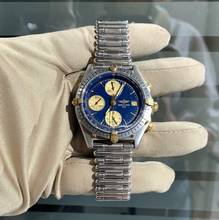 Thumbnail von Breitling Chronomat 81950 chronograph blue navy dial steel Full Set 1991’s </h1>