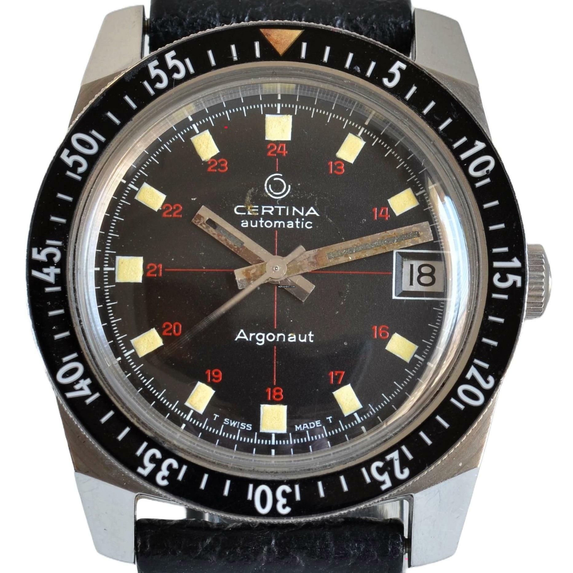 Thumbnail von Certina Argonaut 5801-122 Diver black Crosshair tritium dial 1970’s </h1>
