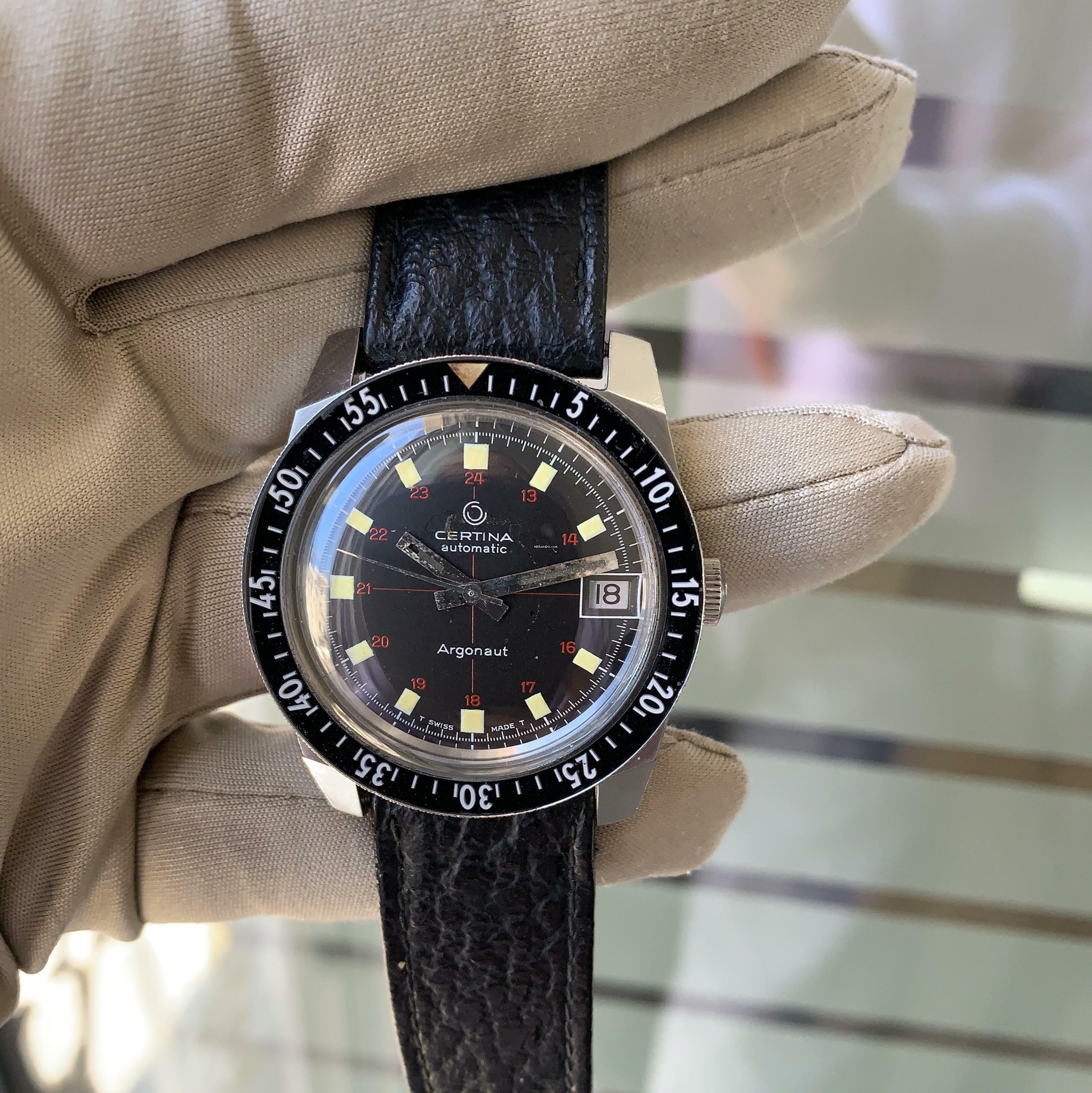 Thumbnail von Certina Argonaut 5801-122 Diver black Crosshair tritium dial 1970’s </h1>