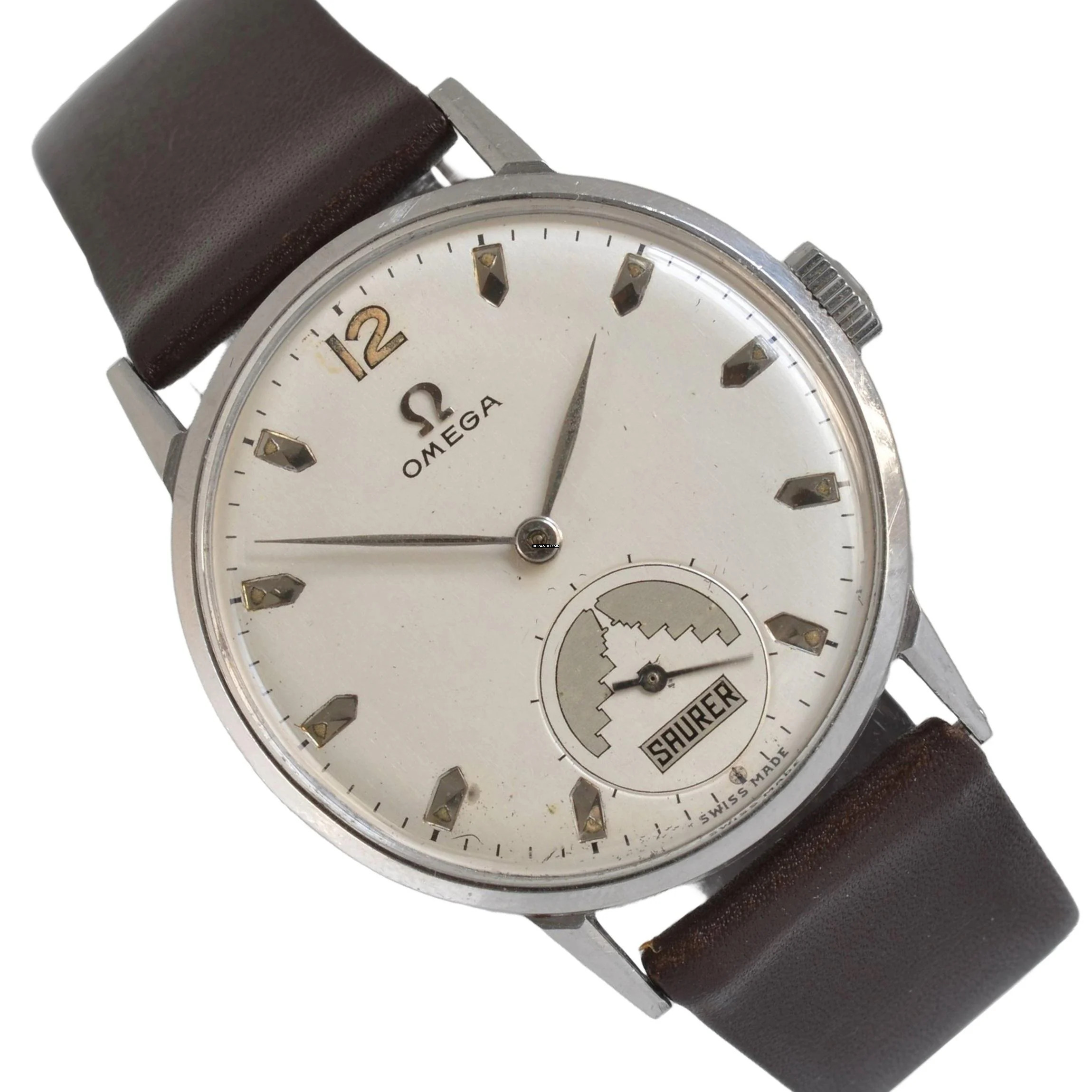  Omega Classic 2214/9 by Saurer logo silver color dial 1948's  