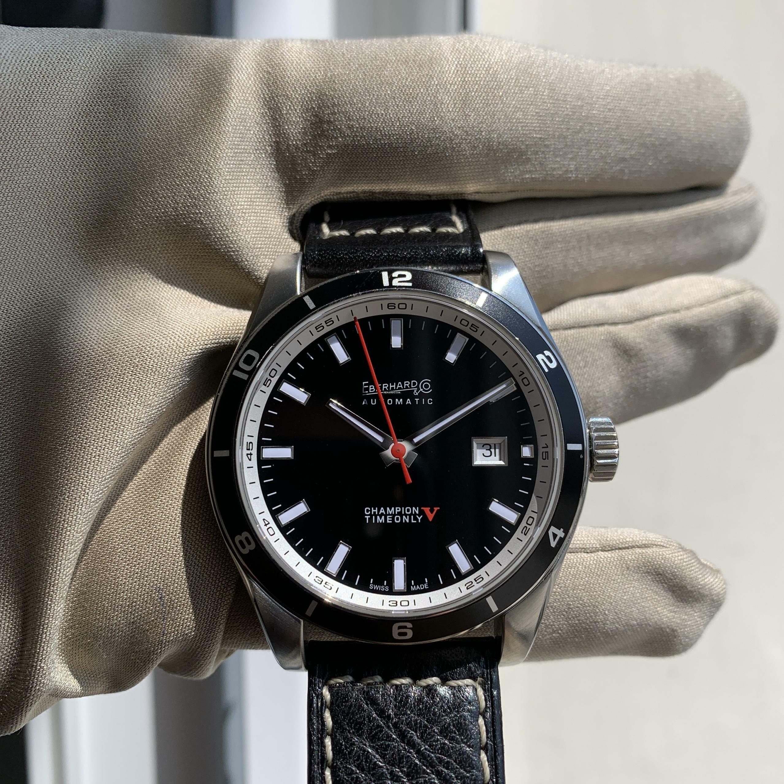 Thumbnail von Eberhard & Co. Champion V Timeonly 41031 CP Black Dial Full Set Like NEW </h1>