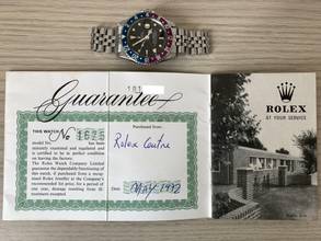Thumbnail von Rolex GMT-Master 1675 Long E Fuchsia bezel Full Set 1968’s </h1>