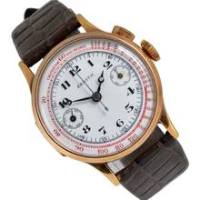 Thumbnail von Zenith Chronograph mono pusher porcelain dial yellow gold 18KT 1930’s </h1>