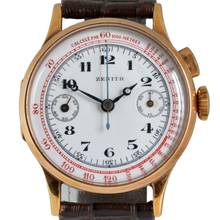 Thumbnail von Zenith Chronograph mono pusher porcelain dial yellow gold 18KT 1930’s </h1>