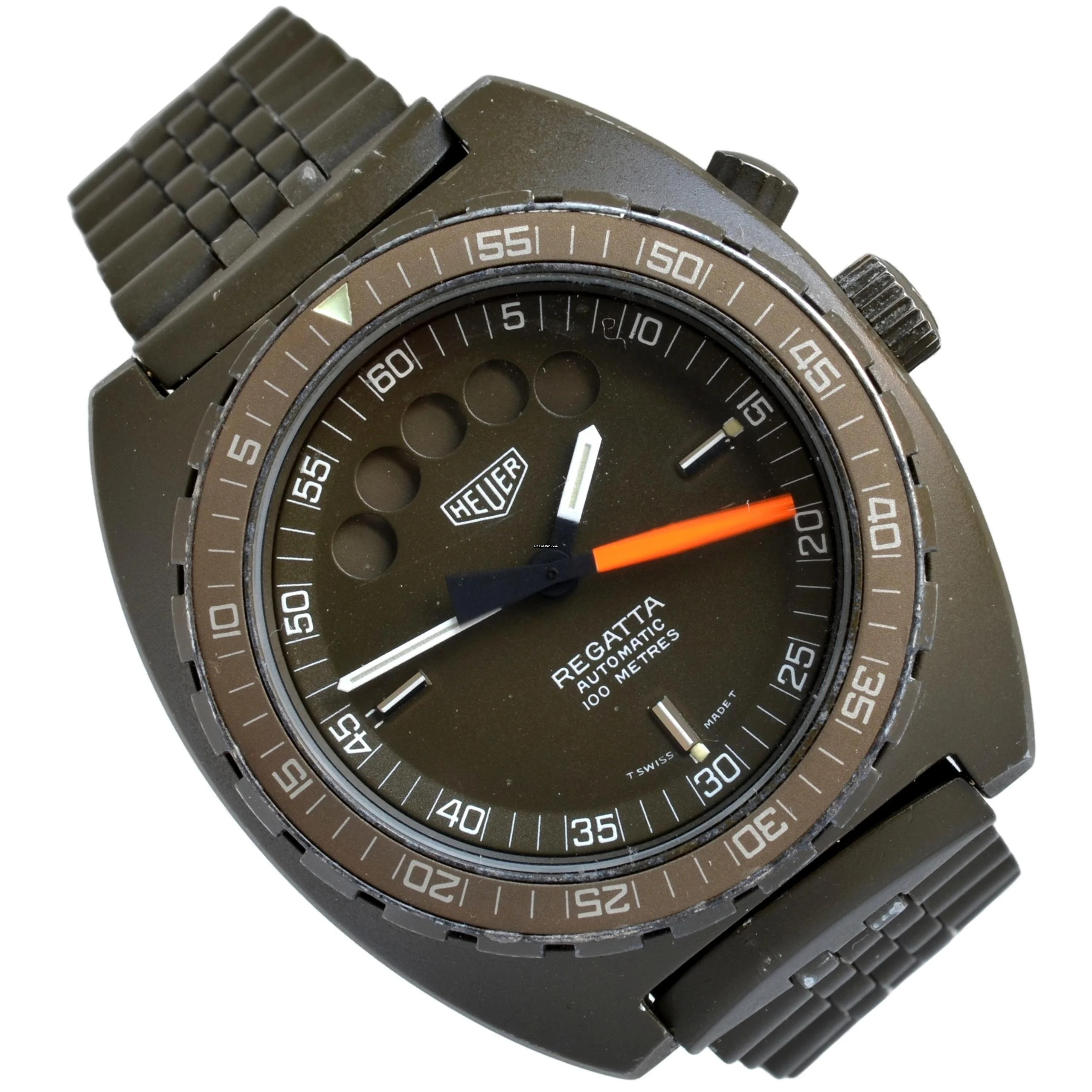 Heuer Regatta 134.602 olive green colour PVD treatment 1980's </h1>