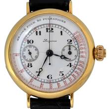 Thumbnail von Longines Chronograph Grands Prix Monopusher Porcelain dial gold 18KT 1930's </h1>