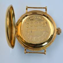 Thumbnail von Longines Chronograph Grands Prix Monopusher Porcelain dial gold 18KT 1930's </h1>