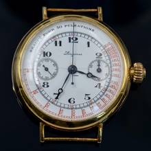 Thumbnail von Longines Chronograph Grands Prix Monopusher Porcelain dial gold 18KT 1930's </h1>
