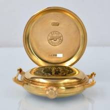 Thumbnail von Longines Chronograph Grands Prix Monopusher Porcelain dial gold 18KT 1930's </h1>