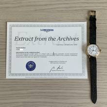 Thumbnail von Longines Chronograph Grands Prix Monopusher Porcelain dial gold 18KT 1930's </h1>