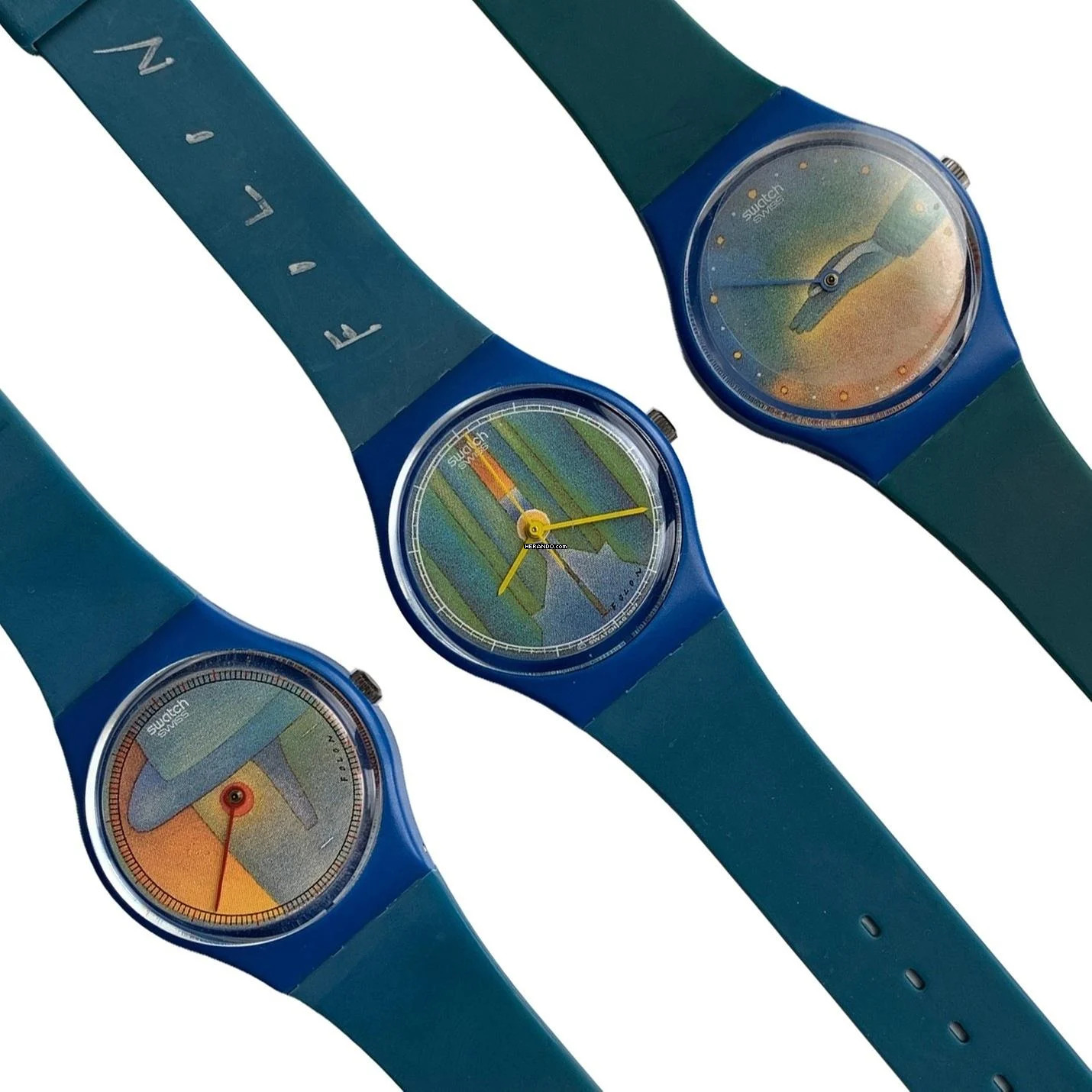Swatch Art special Jean-Michel Folon full series 3 watches signed Folon NEW Full Set 1987 </h1>