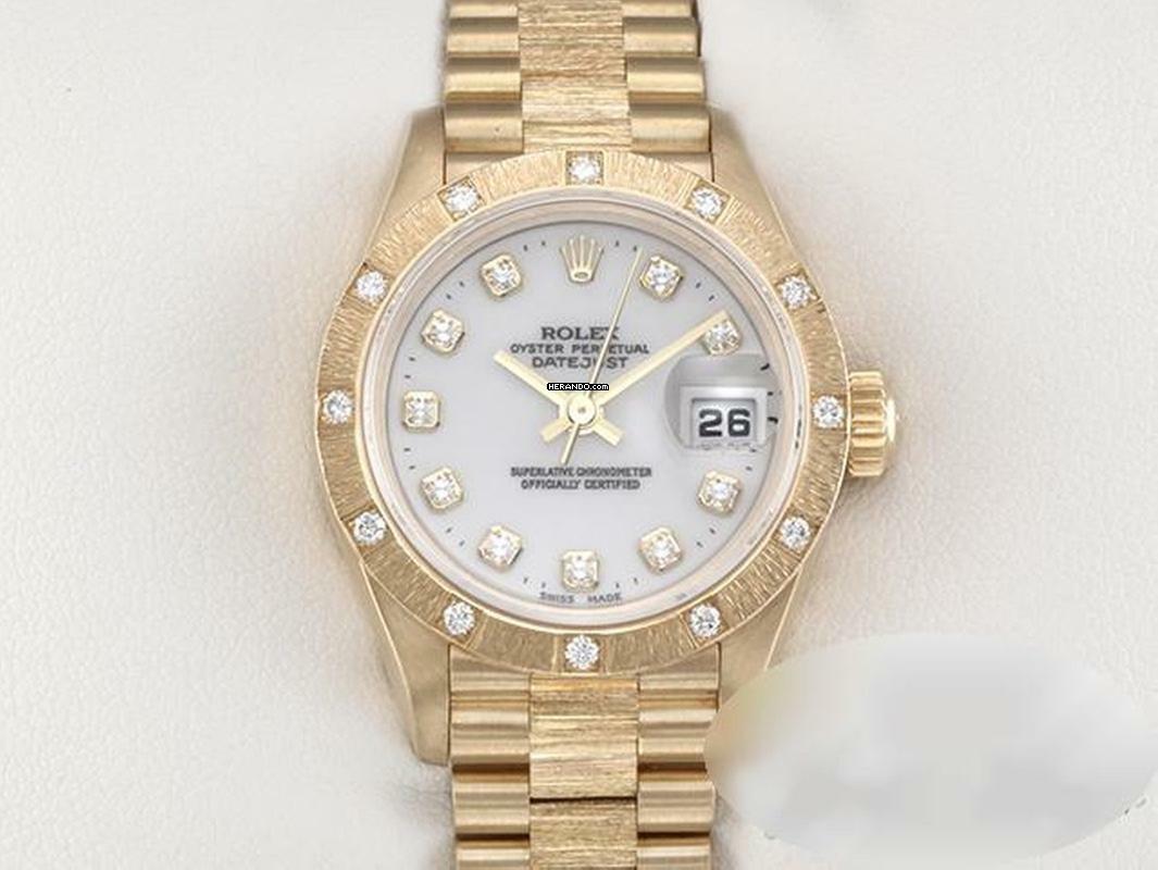  Rolex Lady-Datejust 26mm Gelbgold 750 2000 Diamanten Automatik 18kt Yellow Gold Damen President-band Chronometer Oyster White Dial </h1> 