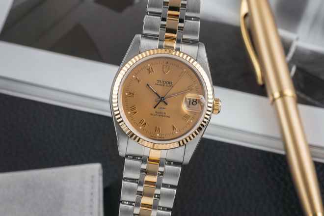  Tudor Prince Date Stahl / Gold Roman Dial Automatik Ref. 74033 Papiere 