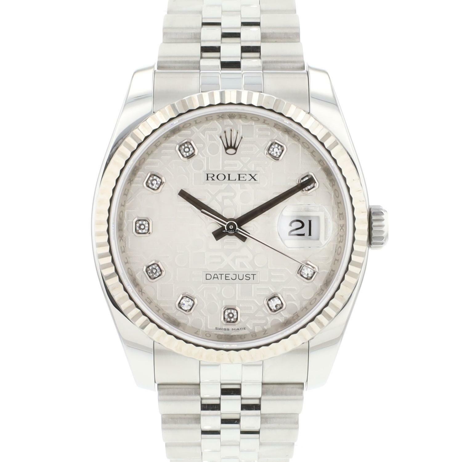  Rolex Datejust 36 Jubilee Fluted Silver Logo Diamond Dial  