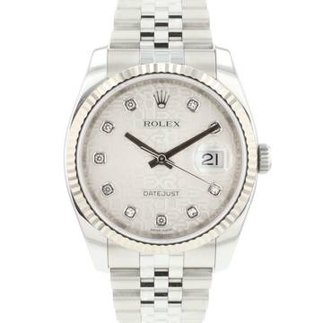  Rolex Datejust 36 Jubilee Fluted Silver Logo Diamond Dial  