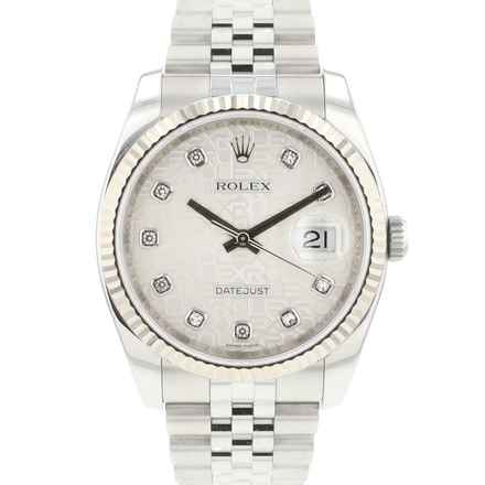  Rolex Datejust 36 Jubilee Fluted Silver Logo Diamond Dial  