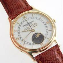 Thumbnail von Jaeger-LeCoultre Classic 18 Karat Gelbgold Triple Date Moon Automatik mit Eidechsband im Top Zustand seltene massiv 18 Karat Gelbgoldene Herrenuhr