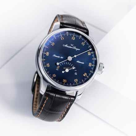  Meistersinger Primatic 365 Herrenuhr Automatik - Sonnenschliff Stahlblau mit Gold PR365917G 