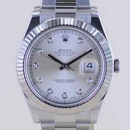  Rolex Datejust II Stahl Weißgold Oyster silver Diamond Dial 41mm 116334 B+P </h1> 