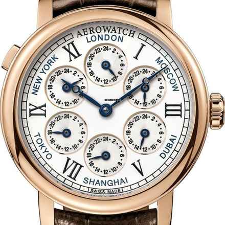  Aerowatch Renaissance 7 Time Zones Gold PVD 